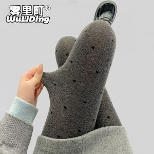 ถุงน่องลายจุดสีเทาสำหรับฤดูใบไม้ร่วงและฤดูหนาว ถุงน่องทรงสลิมฟิต ถุงน่องสไตล์ JK ถุงน่องลายทางแนวตั้งหนาสำหรับผู้หญิง