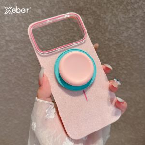 Glitter Magnetic Jelly Round Holder Phone Case For iPhone 17 Air 16 15 14 13 12 11 Pro Max For Magsafe Wireless Charging Cover