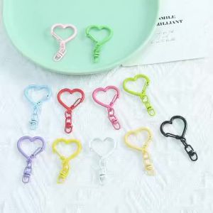 10/20/50pcs Candy Color Heart Shape Keychain Lobster Clasp Hooks Key Ring Key Chain For DIY Jewelry Making Accessories