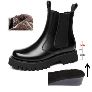 2025 Winter Men Chelsea Rubber Boot Invisible Heel Men Lifted Boots Men Leather Platform Boots Height Increasing