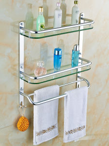 Bathroom Glass Storage Rack Toilet Mirror Front Washstand Space Aluminum Towel Holder Wall Mounted Three Layers Organizer