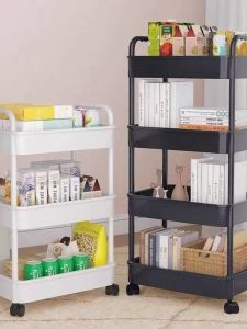 ตู้หนังสือหลายชั้นแบบเคลื่อนที่สำหรับใช้ในบ้านและออฟฟิศ ตู้หนังสือพกพาแบบเคลื่อนที่สำหรับจัดเก็บของข้าวครัวเรือน