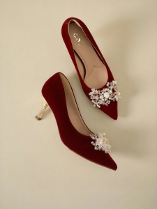 Josiny | Pointed Toe Thin Heel Bridal Shoes Red Two-way Wear