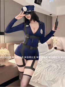 Princess Peach Adult Lady like Woman Style Female Police Stewardess Uniform Blue One-Piece Female Instructor Strap Cosplay Plus Size Chubby Girl