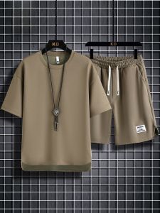 ROMON | ชุดบาสเก็ตบอลลำลองฤดูร้อนสำหรับผู้ชาย Romon เสื้อยืดแขนสั้นผ้าไหมน้ำแข็งบางๆ คอตั้ง ชุดกีฬาบาสเก็ตบอลแบบลำลอง