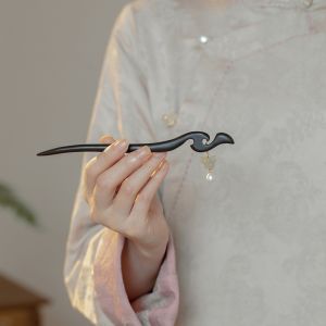 Handmade Natural Hetian Jade Butterfly Black Ebony Wooden Hairpin Traditional Chinese Style Elegant Premium Feeling Hair Accessories