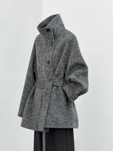Gray Short Woolen Coat Womens Autumn Winter New Style Button Pocket Design Thickened Korean Version Straight Cut Outerwear