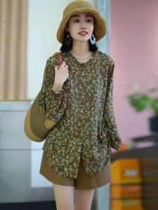 สไตล์ฝรั่งเศส ระบายอากาศได้ดี ลายดอกไม้ ผ้าไหม ผู้หญิง เสื้อเชิ้ตแขนยาว หลวม Fit หลากหลาย ทันสมัย ฤดูร้อน 2024 Triacetate Fiber