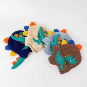 หมวกที่ปิดหูเด็กไดโนเสาร์3D Topi Pelindung Telinga สำหรับเด็กหมวกไหมพรมขนสัตว์ถักลายการ์ตูนหมวกเด็ก2-6ปี