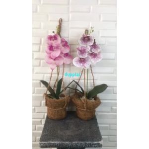 Tanaman Artificial Bunga Anggrek X1 Latex Pot Gantung Serabut Dekorasi Rumah Aesthetic