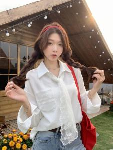 Áo Sơ Mi Nữ Tay Dài Ren Cổ Lọ Dáng Rộng Phong Cách Hàn Quốc Mùa Thu Thiết Kế Cardigan Áo Khoác Hở Thời Trang Công Sở Thường Ngày