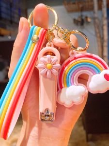 Cute Cartoon Silicone Keychain Nail Clippers Ear Spoon Key Holder Creative Gift Keychain Series Pink Girl Heart