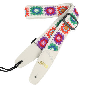 Crocheted Floral Guitar Strap2Handmade Flower Knit Jacquard Cotton Guitar Straps with Leather Ends for BassElectric&Acoustic
