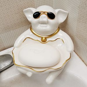 Hộp Đựng Xà Phòng Gốm Hoạt Hình Dễ Thương Sáng Tạo Hộp Đựng Xà Phòng Hình Mèo Và Lợn Tủ Đựng Đồ Phòng Tắm Không Tích Nước Hộp Đựng Xà Phòng Chống Thấm Nước