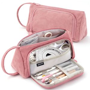 Simple storage corduroy pencil case spacious and durable multi-compartment design portable design school office supplies