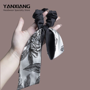 Elegant Chinese Style Butterfly Knot Hair Tie Ink Wash Print Pattern Low Ponytail Hair Accessory Fashionable Korean Trend