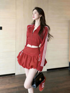 DANTING | Age-reducing Casual Sport Year-of-Birth Red Short Sweatshirt Skirt Set