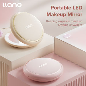 Llano Makeup Mirror Foldable Portable Round leather Makeup Mirror LED with Light 2X Amplification Intelligent Makeup Mirror Gift Double-sided Light Design
