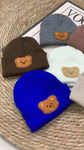 Cute Cartoon Korea Bear Baby Beanie Soft Warm Autumn Winter Infant Toddler Hat Solid Color Knitted Kids Cap topi baby topi bayi newborn