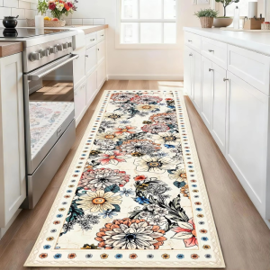 VIKAMA Vintage Floral Runner Rug Boho Long Kitchen Floor Mat Washable Hallway Entryway Decor Area Carpet