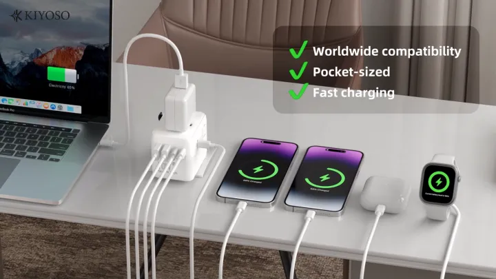 KIYOSO® PD100W GaN III Tech Fast Charging Universal Adapter Power Socket 2500W AC Plug USB Charger