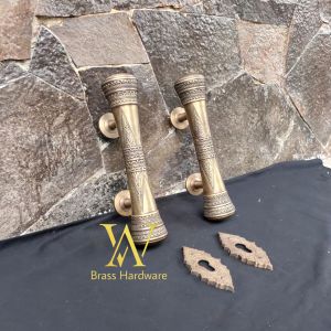Gagang Pintu Rumah Kuningan Kunci Motif Godo Ukir Antik 30 cm 2 pcs