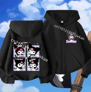 52TOYS | Kuromi Fashion Coats for Girls Anime Cartoon Hooded Zipper Jacket Children Spring Autumn Sweet Sports Purple Coat Gifts Hoodie