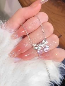 ESCOBAL✨พร้อมส่ง สร้อยเพชร pink bow จี้เพชร สร้อยคอเงินแท้ สร้อยคอแฟชั่น สร้อยเงินแท้ สร้อยคอเพชร ของขวัญให้คนสำคัญ ซื้อให้ญาติผู้ใหญ่ ของขวัญคนรัก พร้อมส่ง!!!