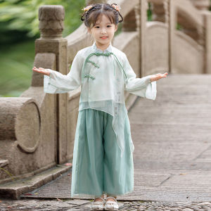 ฤดูใบไม้ผลิ Bamboo Shadow สไตล์จีน ชุดฮั่นฝู ประสิทธิภาพ ชุดสูท สําหรับพี่ชายและน้องสาวเด็กวัยหัดเดินเด็กชุดนักเรียน ผ้าฝ้าย ชุดสองชิ้น