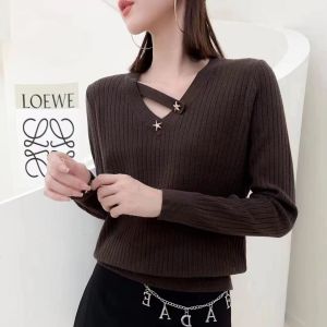 Fashionable V-Neck Knitwear Loose Womens Base Layer Outerwear Sweater Autumn Winter New Style Korean Version Stylish All-Match