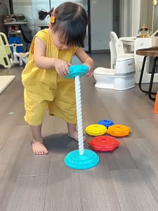 #ReadyStock Baby Rainbow Stacking and Spinning Tower Toy Early Learning Training Hand Fine Motor Color Montessori toy