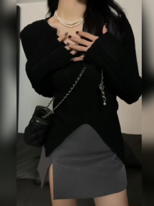 Elegant V-Neck Ice Silk Base Shirt Womens T-Shirt Spring Autumn Bamboo Cotton Classic Pattern Long Sleeve Regular Length