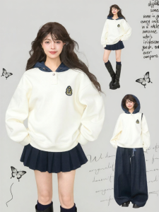 KEIKO | Áo Hoodie Bằng Flannel Cho Phụ Nữ Màu Trắng Mùa Thu Có Mã Hóa