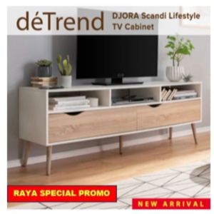 detrend mid-century modern tv stand for tvs under 65 inch wooden tv stand with 2 drawers and open shelves for storage for living room bedroom-7354