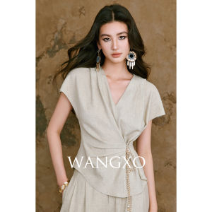 WANGXO | Trang Phục Linen Thoáng Mát V-Neck Dây Chuyền Tự Do