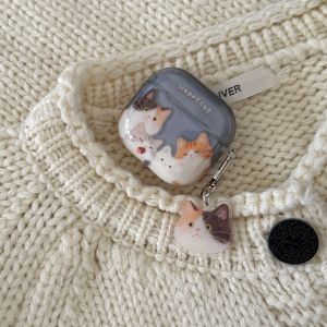 Transparent Blue Cute Yawning Kitten Pattern with Pendant Protective Earphone Case Suitable for AirPods Pro3 Pro2 1 2 3 4 Pro