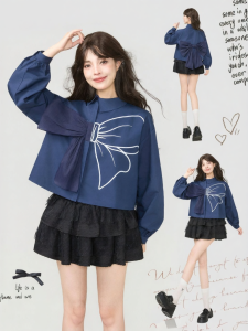 KEIKO | Áo Nữ Dễ Thương Màu Xanh Tay Dài Ngắn Áo Tay Bóng Thu