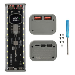 Bộ Vỏ Sạc Dự Phòng Trong Suốt Tự Chế Bộ Hàn DIY Hộp Pin 4 Cell 21700 Nguồn Điện Di Động PD Kèm Đèn Ngoài Trời