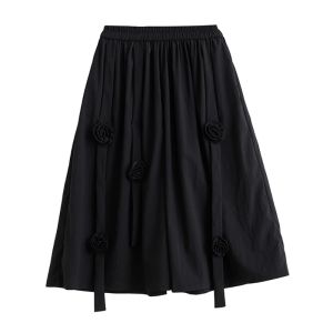 XITAO Three-dimensional Decoration Floral Pants Elastic Waist Loose Folds Patchwork Solid Color Pants Summer ZY8654