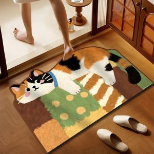 Dopamine Living Room Kitten Bathroom Doormat Absorbent and Non-Slip Irregular-Shaped Entryway Doormat Home Decor