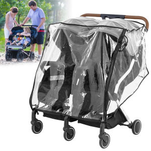 Baby Stroller Rain Cover Universal Double Stroller Rain Cover Clear Twins Stroller Cover Dust Shield Outdoor Travel Accessories