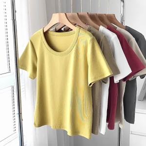 ＜105＞ [ Giọt Nước U Cổ Áo T] Áo Tay Ngắn 100% Cotton T Áo Thun Nữ ins Áo Xuân Hè Nữ Sành Điệu Áo Mặc Trong Rộng Rãi
