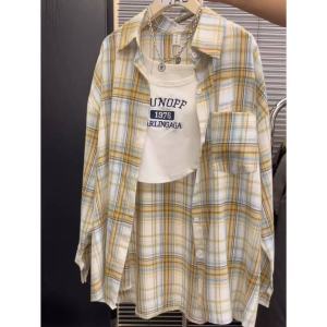 เสื้อเชิ้ตสีน้ำเงินลายสก็อตสไตล์ญี่ปุ่นย้อนยุคสำหรับผู้หญิง เสื้อคลุมกันหนาวหลวมๆ สบายๆ สไตล์ลำลอง เสื้อคลุมกันหนาวแบบสวมเปิด