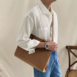 Textured Mens Casual Shirt Dark Stripes Sun Protection Loose Fit Polyester Fiber Long Sleeve Flip Collar Regular Length