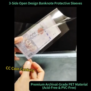 3-Side Open Banknote Protective Sleeves Clear Flexible Currency Holder Acid-Free / PVC-Free