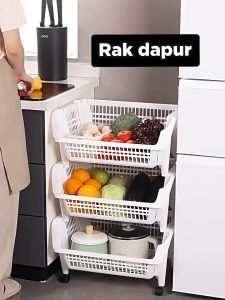 Dejavu Rak Susun Troli Dengan Roda Rak Susun Tingkat 3/4/5 Rak Dapur Keranjang Multifungsi HRK523