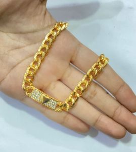 Gelang Rante Plat Permata Berlapis Emas Aksesoris Wanita GLE36