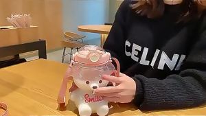 Botol Air Bear JUMBO 1000 ML Kawaii Bear Straw Bottle 523-516