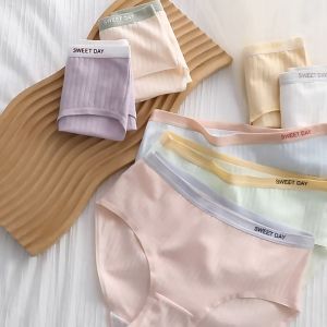 5Pcs/set Macaron Color Girl Underwear Mid-waist Breathable Cotton Briefs Women Panties Girl Clothes Student Briefs