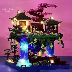 Tree House Mini Diamond Block Particle Peach Blossom Pool Traditional With Light Chinese Architecture Building Blocks Kids Gifts